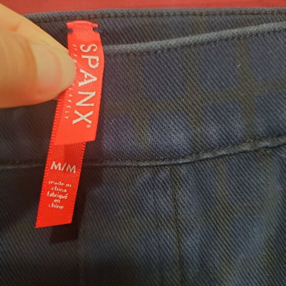 SPANX‎ Womens Jeggings SZ M Jean-ish Plaid Pull-On Navy Ankle High Rise Pockets - Picture 3 of 10
